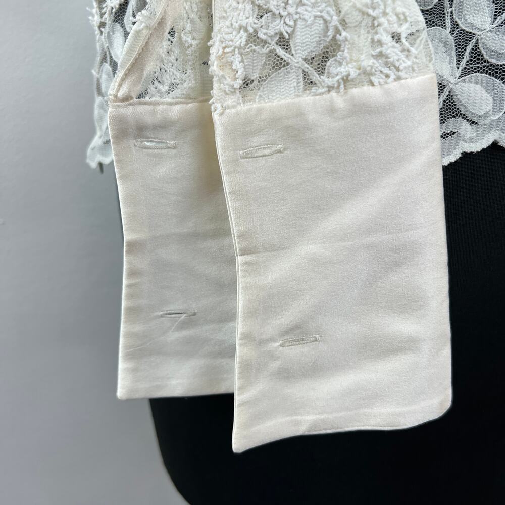 WORTH NY White Floral Lace Sheer Long Sleeve Blouse Button Cuffs Side Zip 2 XS - Picture 7 of 10